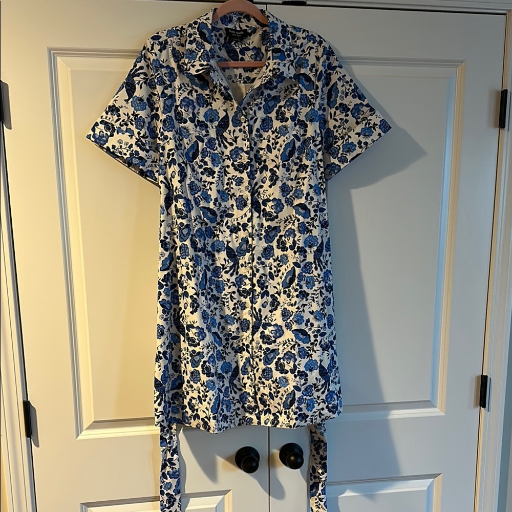 New without tag Kate Spade Blue and White Notched Collar Mini Dress